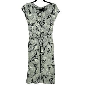 Isabel de Pedro 6 Womens Black White Butterfly Print Sheath Dress Full Zip *flaw